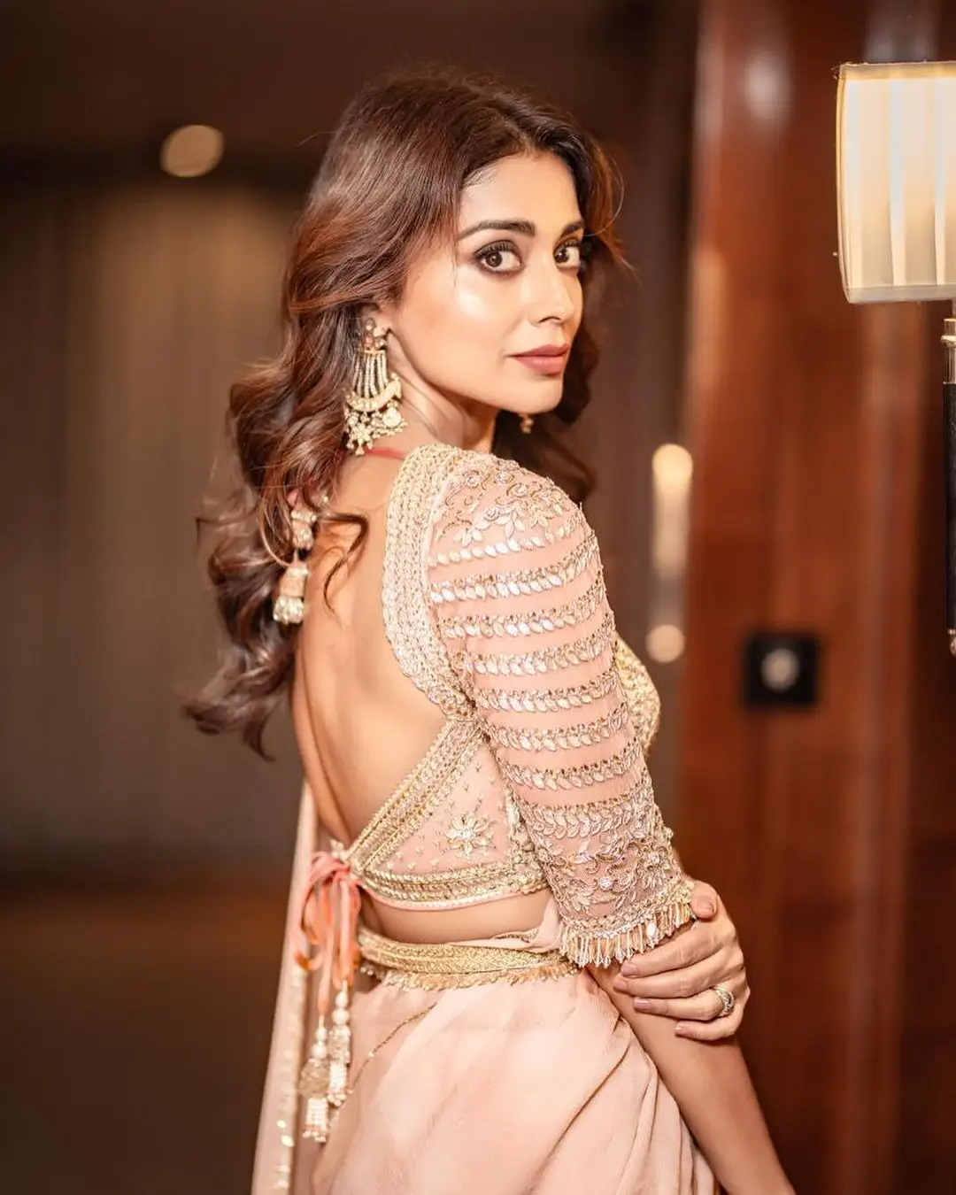 South Indian Actress Shriya Saran Pics in Pink Saree Blouse